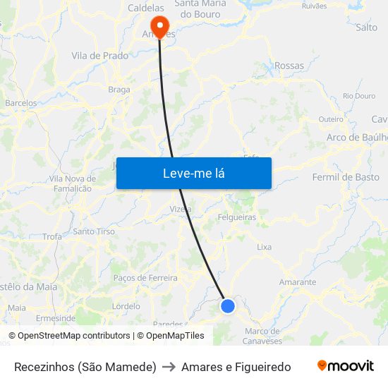 Recezinhos (São Mamede) to Amares e Figueiredo map