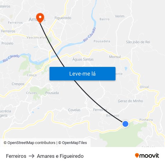 Ferreiros to Amares e Figueiredo map