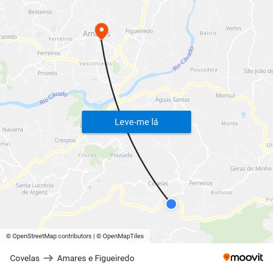 Covelas to Amares e Figueiredo map