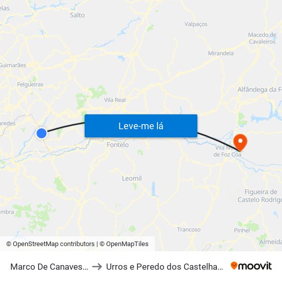Marco De Canaveses to Urros e Peredo dos Castelhanos map