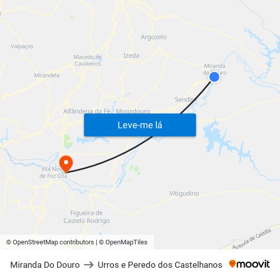 Miranda Do Douro to Urros e Peredo dos Castelhanos map