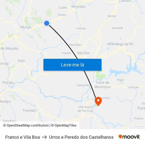 Franco e Vila Boa to Urros e Peredo dos Castelhanos map