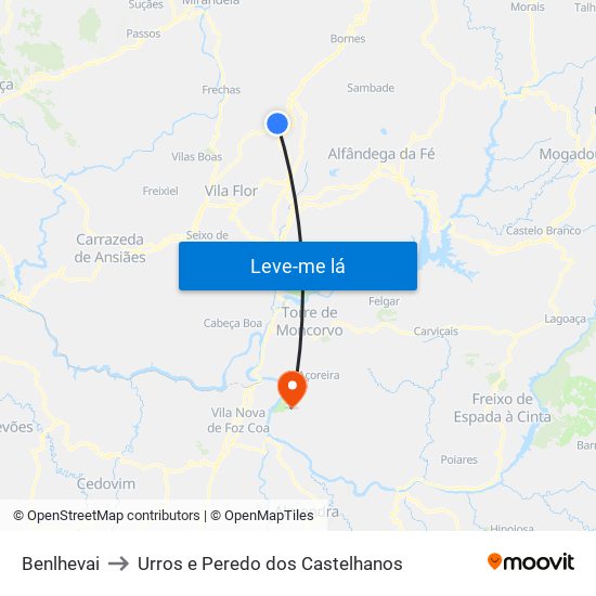 Benlhevai to Urros e Peredo dos Castelhanos map