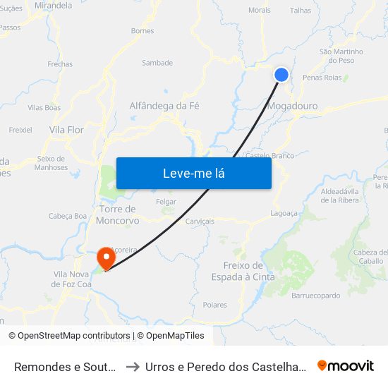 Remondes e Soutelo to Urros e Peredo dos Castelhanos map