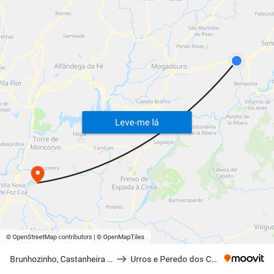 Brunhozinho, Castanheira e Sanhoane to Urros e Peredo dos Castelhanos map