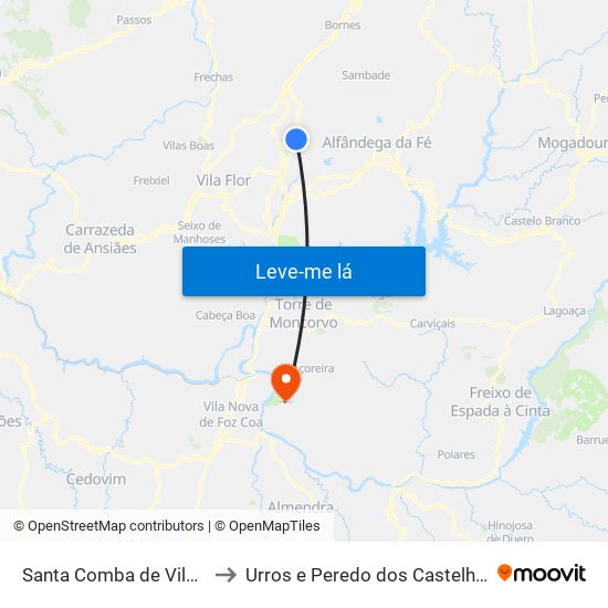 Santa Comba de Vilariça to Urros e Peredo dos Castelhanos map