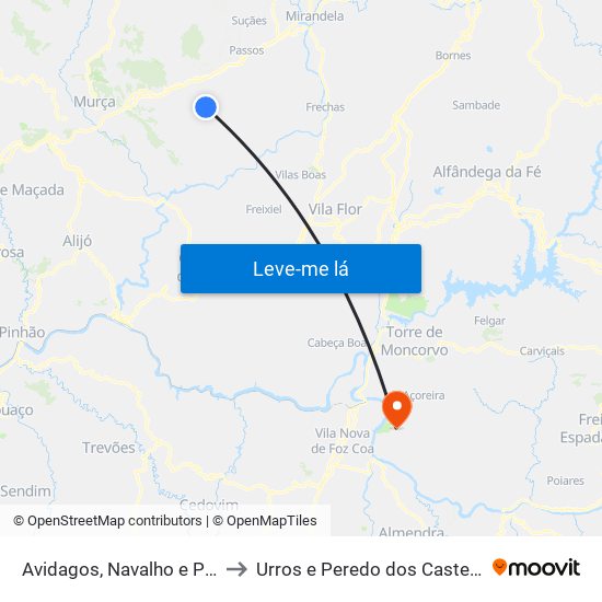 Avidagos, Navalho e Pereira to Urros e Peredo dos Castelhanos map