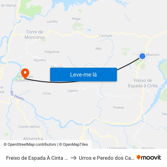 Freixo de Espada À Cinta e Mazouco to Urros e Peredo dos Castelhanos map