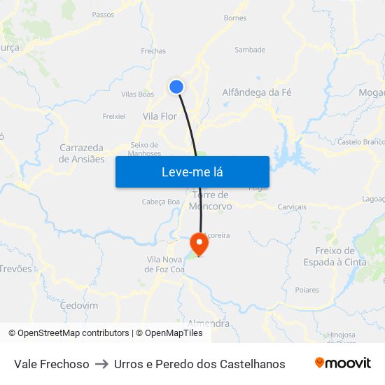 Vale Frechoso to Urros e Peredo dos Castelhanos map