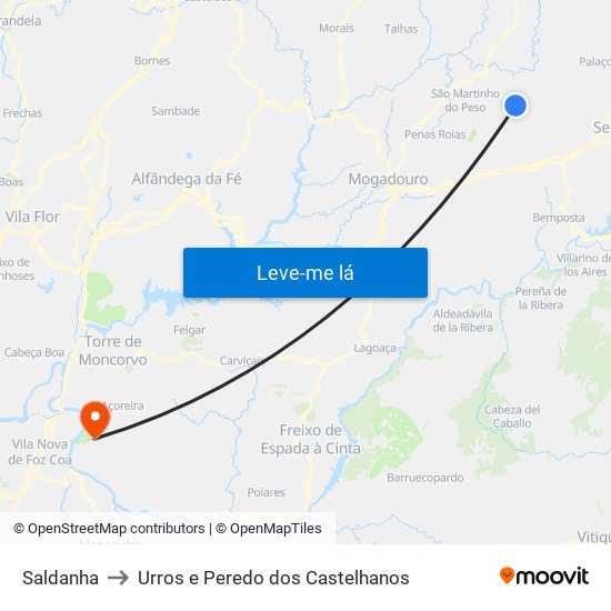 Saldanha to Urros e Peredo dos Castelhanos map