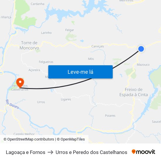 Lagoaça e Fornos to Urros e Peredo dos Castelhanos map