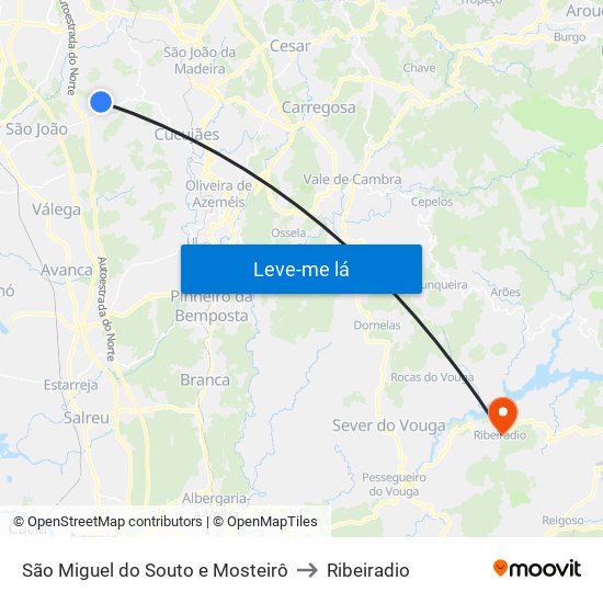 São Miguel do Souto e Mosteirô to Ribeiradio map