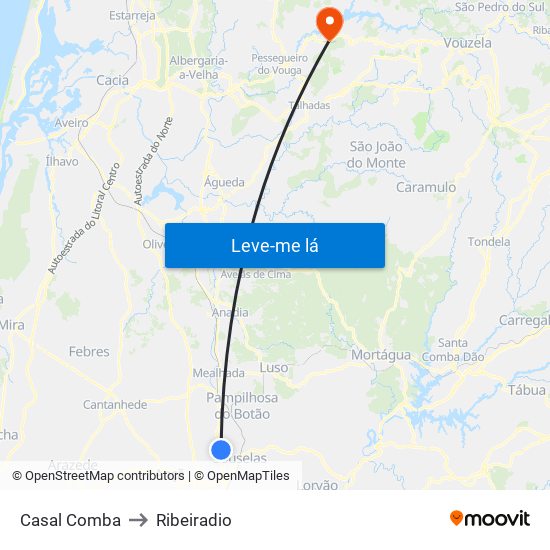 Casal Comba to Ribeiradio map