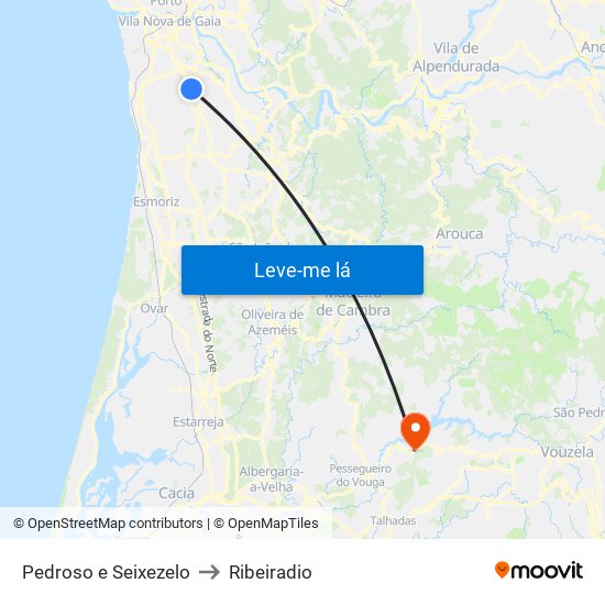 Pedroso e Seixezelo to Ribeiradio map