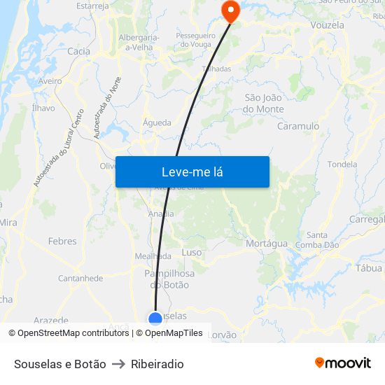 Souselas e Botão to Ribeiradio map