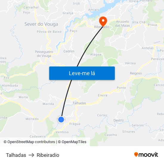 Talhadas to Ribeiradio map