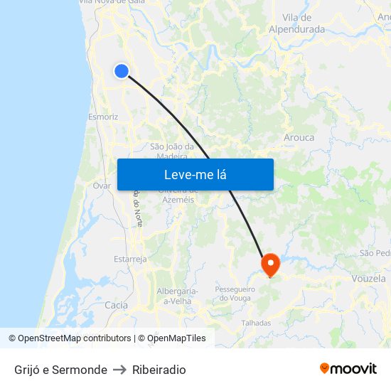 Grijó e Sermonde to Ribeiradio map