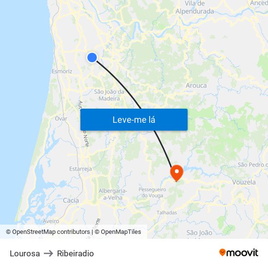 Lourosa to Ribeiradio map