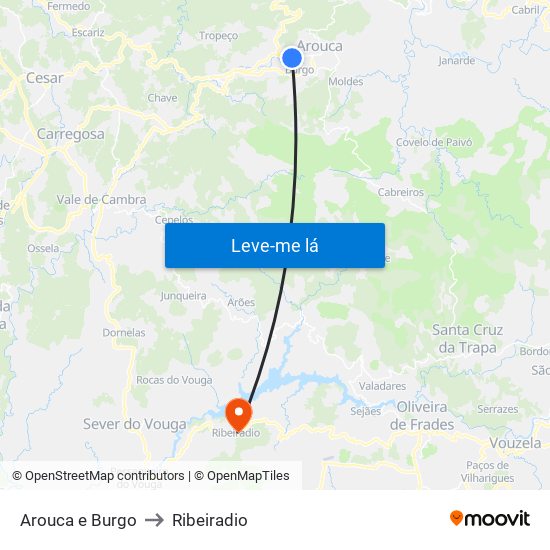 Arouca e Burgo to Ribeiradio map