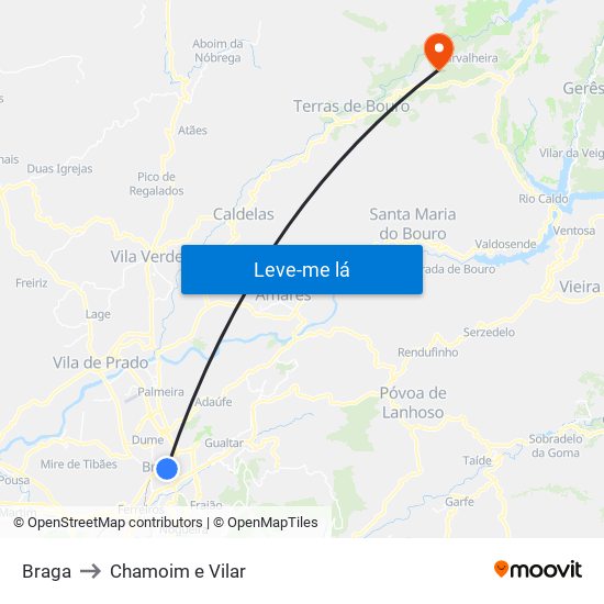 Braga to Chamoim e Vilar map