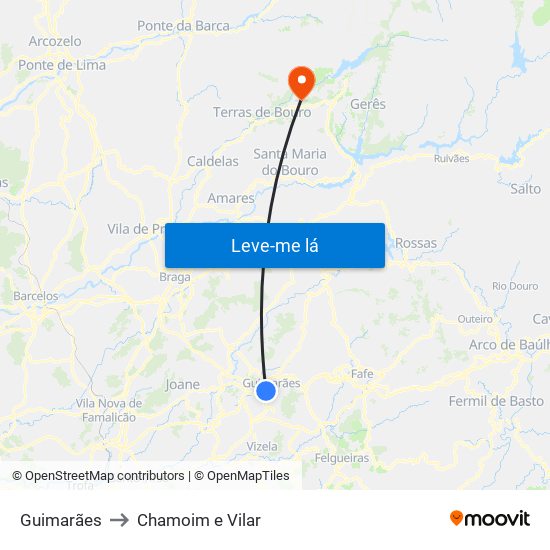 Guimarães to Chamoim e Vilar map