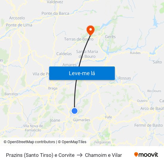 Prazins (Santo Tirso) e Corvite to Chamoim e Vilar map