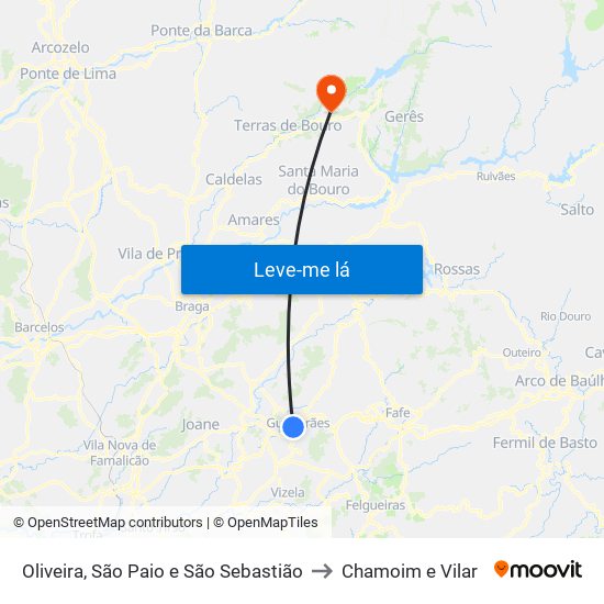 Oliveira, São Paio e São Sebastião to Chamoim e Vilar map