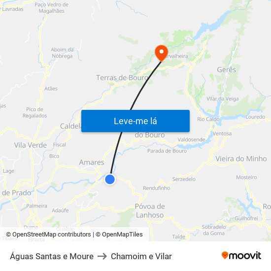 Águas Santas e Moure to Chamoim e Vilar map