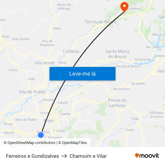 Ferreiros e Gondizalves to Chamoim e Vilar map