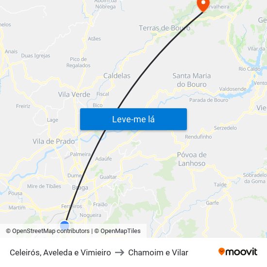 Celeirós, Aveleda e Vimieiro to Chamoim e Vilar map