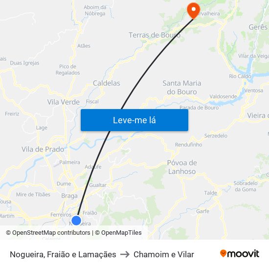 Nogueira, Fraião e Lamaçães to Chamoim e Vilar map