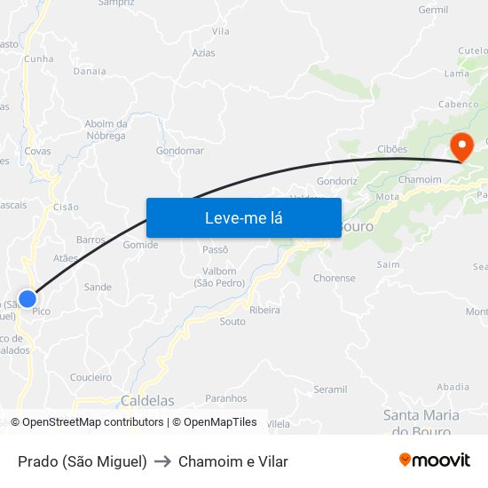 Prado (São Miguel) to Chamoim e Vilar map