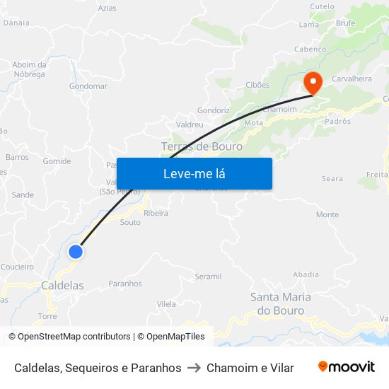Caldelas, Sequeiros e Paranhos to Chamoim e Vilar map