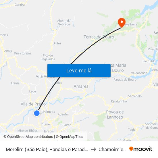 Merelim (São Paio), Panoias e Parada de Tibães to Chamoim e Vilar map