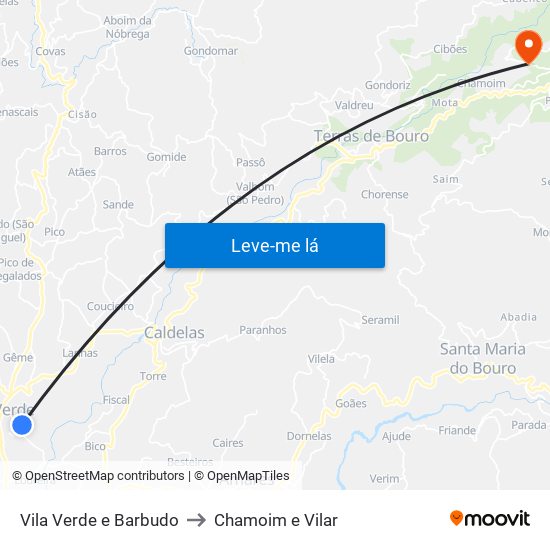 Vila Verde e Barbudo to Chamoim e Vilar map