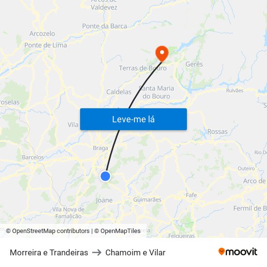 Morreira e Trandeiras to Chamoim e Vilar map