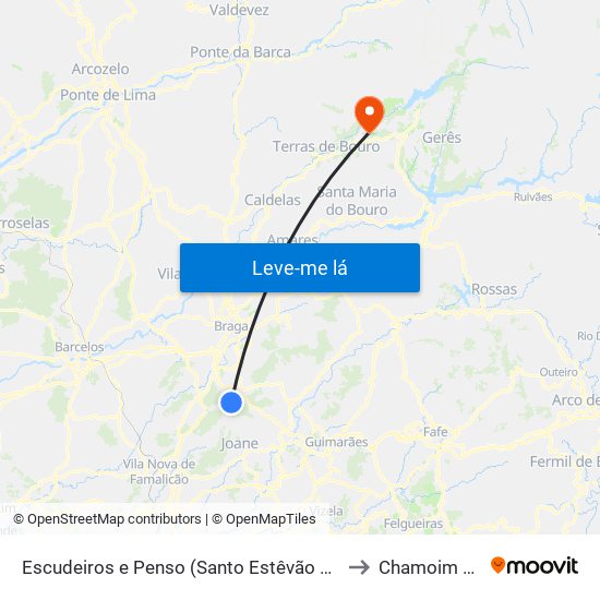 Escudeiros e Penso (Santo Estêvão e São Vicente) to Chamoim e Vilar map