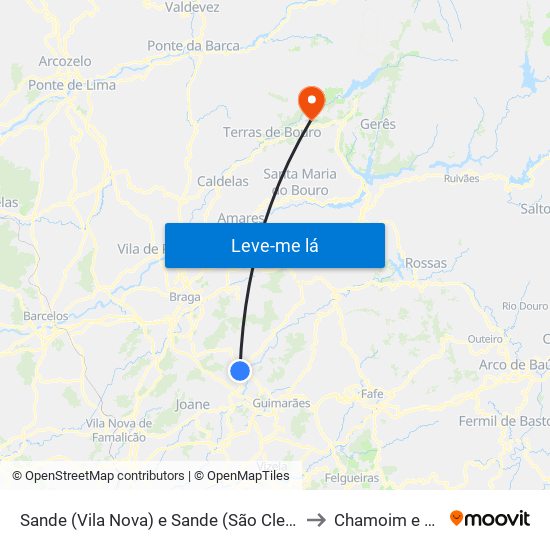 Sande (Vila Nova) e Sande (São Clemente) to Chamoim e Vilar map