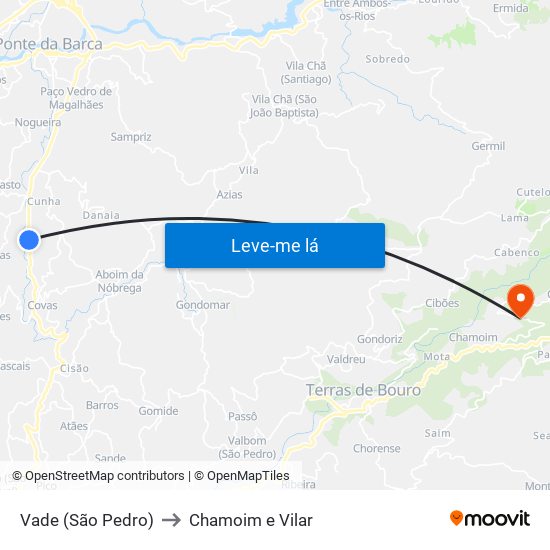 Vade (São Pedro) to Chamoim e Vilar map