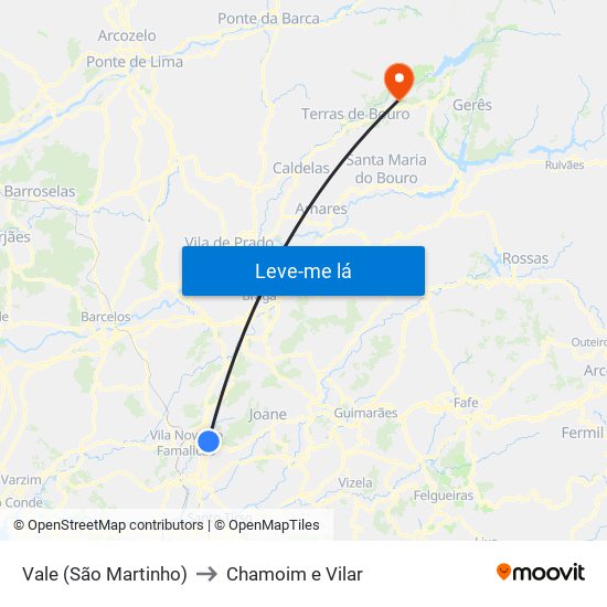 Vale (São Martinho) to Chamoim e Vilar map