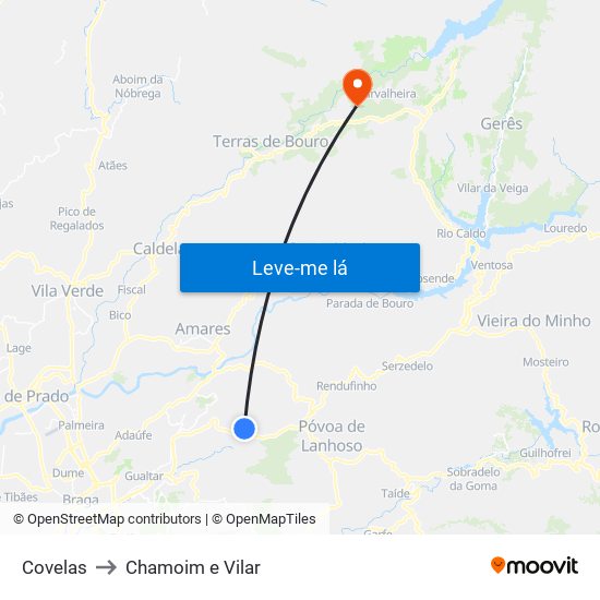 Covelas to Chamoim e Vilar map