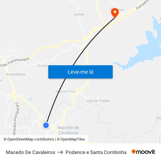 Macedo De Cavaleiros to Podence e Santa Combinha map