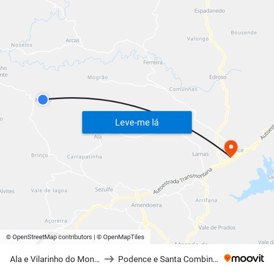 Ala e Vilarinho do Monte to Podence e Santa Combinha map