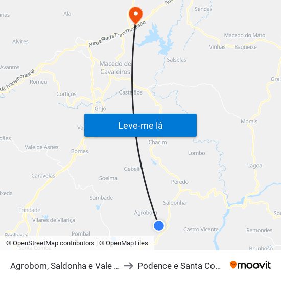 Agrobom, Saldonha e Vale Pereiro to Podence e Santa Combinha map