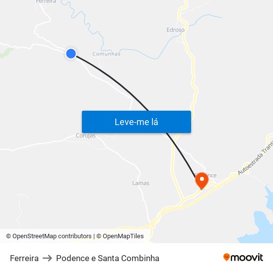 Ferreira to Podence e Santa Combinha map