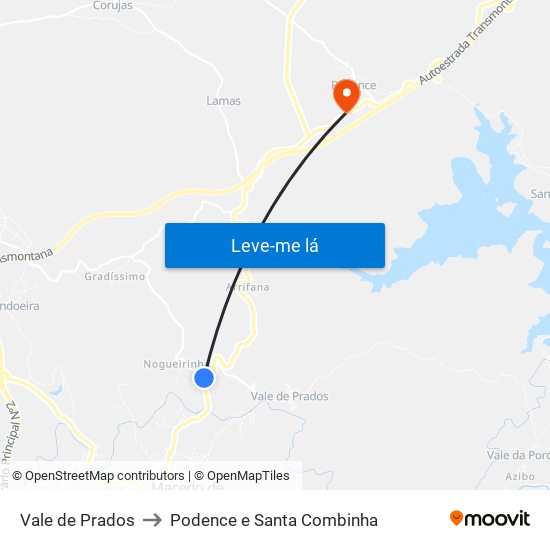 Vale de Prados to Podence e Santa Combinha map