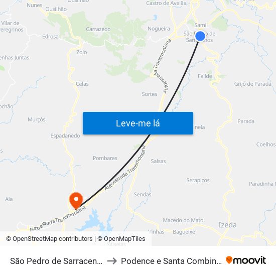 São Pedro de Sarracenos to Podence e Santa Combinha map