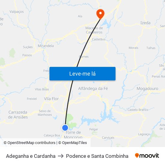 Adeganha e Cardanha to Podence e Santa Combinha map