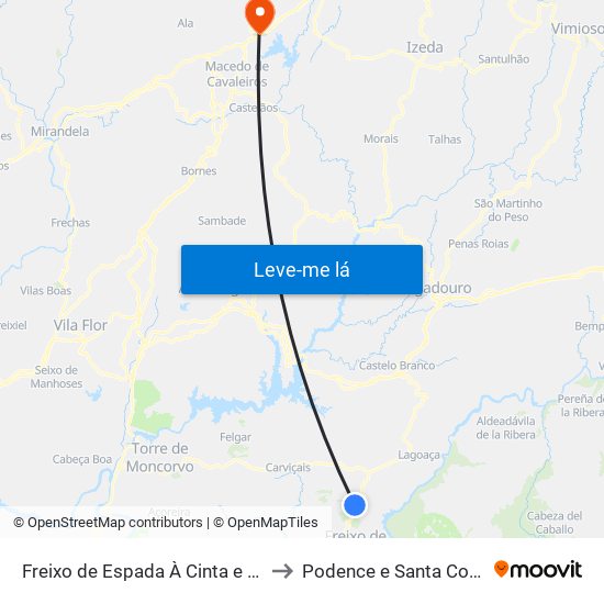 Freixo de Espada À Cinta e Mazouco to Podence e Santa Combinha map