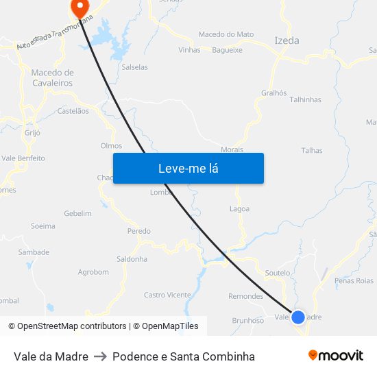 Vale da Madre to Podence e Santa Combinha map
